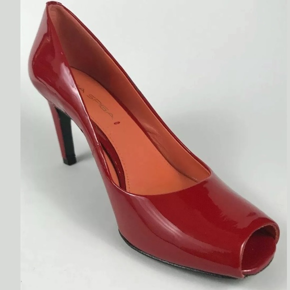 Via Spiga Frankie Scarlet RED Patent PeepToe Pump - Picture 1 of 8